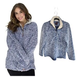 Canyon Creek blue fuzzy quarter zip pullover sweatshirt Women's size medium